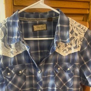 Blue Plaid Lace Women's Top